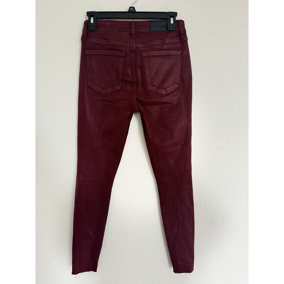 Pistola Maroon Coated Metallic Raw Hem Skinny Jeans Size 27 Punk Grunge Pants - Picture 2 of 11